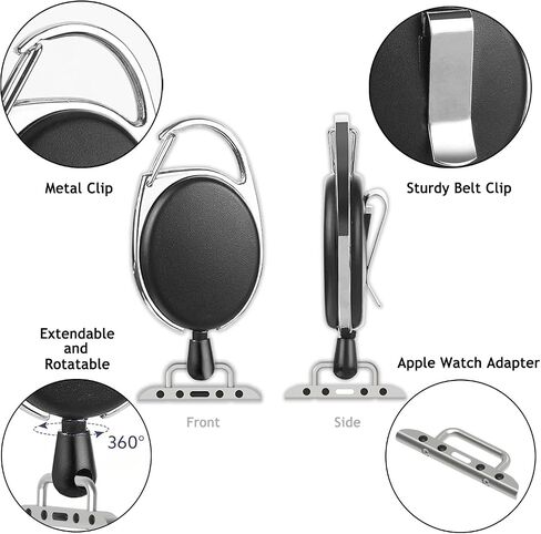 حامل شارة بمشبك قابل للسحب متوافق مع سوار ساعة Apple 38 مم 40 مم 41 مم 42 مم 44 مم 45 مم 49 مم، حامل اسم بطاقة الهوية وبكرات شارة سلسلة المفاتيح لسلسلة iWatch 9 8 7 6 5 4 3 2 1 SE Ultra in Kuwait