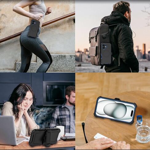 متوافق مع حافظة iPhone 16، مع حافظة بمشبك حزام شديدة التحمل ومضادة للصدمات وشحن لاسلكي مغناطيسي لحماية كامل الجسم لهاتف iPhone 16 مقاس 6.1 بوصة (أسود) in Kuwait