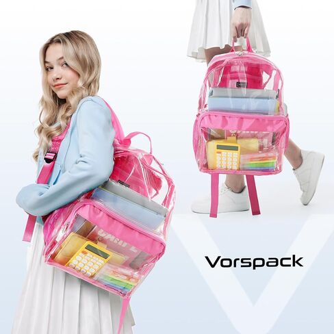حقيبة ظهر Vorspack Clear شديدة التحمل - حقيبة كتب شفافة من مادة PVC مع جيب داخلي حقيبة ظهر شفافة لأمن مكان العمل بالكلية - رمادي in Kuwait