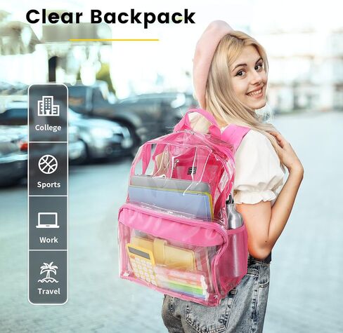 حقيبة ظهر Vorspack Clear شديدة التحمل - حقيبة كتب شفافة من مادة PVC مع جيب داخلي حقيبة ظهر شفافة لأمن مكان العمل بالكلية - رمادي in Kuwait