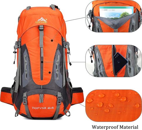 YFREAL 60L Travel Hiking Camping Backpack with Rain Cover and 2 Carebiners,Backpack Water Resistant,Climbing Backpack for Men Women (BLACK) in Kuwait