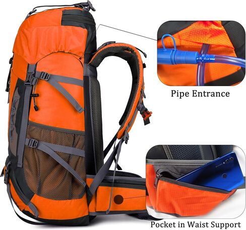 YFREAL 60L Travel Hiking Camping Backpack with Rain Cover and 2 Carebiners,Backpack Water Resistant,Climbing Backpack for Men Women (BLACK) in Kuwait