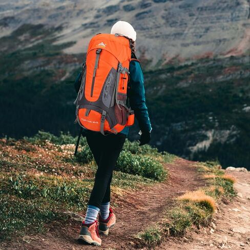 YFREAL 60L Travel Hiking Camping Backpack with Rain Cover and 2 Carebiners,Backpack Water Resistant,Climbing Backpack for Men Women (BLACK) in Kuwait