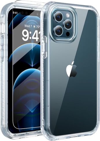 Designed for iPhone 12 Case and iPhone12 Pro Case, [Never Yellowing], 2 X 9H Screen Protector, Shockproof Protection Full-Body Bumper Phone Case Cover for 12/12 Pro (Dark Blue) in Saudi Arabia