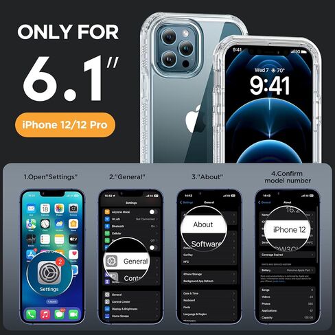 Designed for iPhone 12 Case and iPhone12 Pro Case, [Never Yellowing], 2 X 9H Screen Protector, Shockproof Protection Full-Body Bumper Phone Case Cover for 12/12 Pro (Dark Blue) in Saudi Arabia
