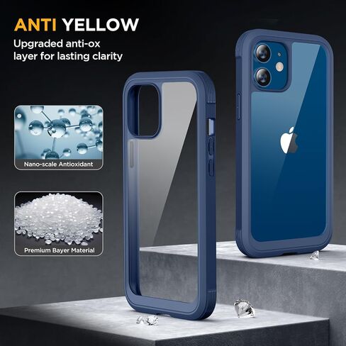 Designed for iPhone 12 Case and iPhone12 Pro Case, [Never Yellowing], 2 X 9H Screen Protector, Shockproof Protection Full-Body Bumper Phone Case Cover for 12/12 Pro (Dark Blue) in Saudi Arabia