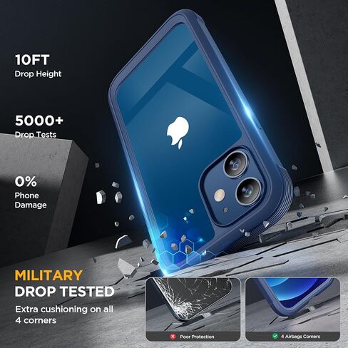 Designed for iPhone 12 Case and iPhone12 Pro Case, [Never Yellowing], 2 X 9H Screen Protector, Shockproof Protection Full-Body Bumper Phone Case Cover for 12/12 Pro (Dark Blue) in Saudi Arabia