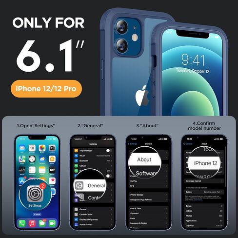 Designed for iPhone 12 Case and iPhone12 Pro Case, [Never Yellowing], 2 X 9H Screen Protector, Shockproof Protection Full-Body Bumper Phone Case Cover for 12/12 Pro (Dark Blue) in Saudi Arabia