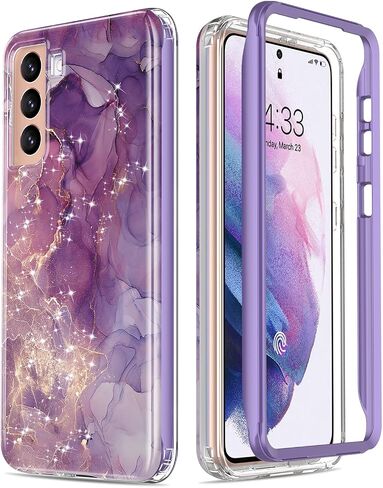 ESDOT for Samsung Galaxy S21 Case,Military Grade Passing 21ft Drop Test,Rugged Cover with Fashionable Designs for Women Girls,Shockproof Protective Phone Case for Galaxy S21 6.2" Glitter Purple Marble in Saudi Arabia