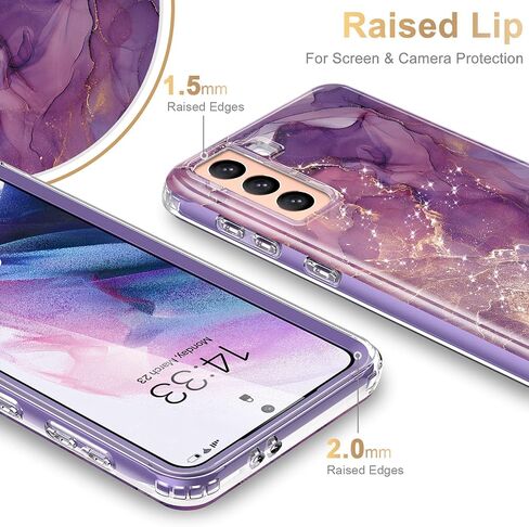 ESDOT for Samsung Galaxy S21 Case,Military Grade Passing 21ft Drop Test,Rugged Cover with Fashionable Designs for Women Girls,Shockproof Protective Phone Case for Galaxy S21 6.2" Glitter Purple Marble in Saudi Arabia