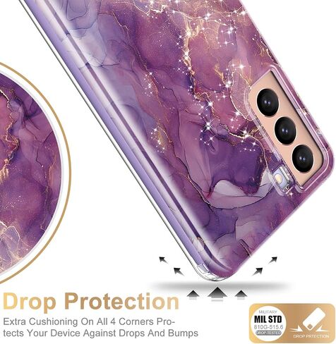 ESDOT for Samsung Galaxy S21 Case,Military Grade Passing 21ft Drop Test,Rugged Cover with Fashionable Designs for Women Girls,Shockproof Protective Phone Case for Galaxy S21 6.2" Glitter Purple Marble in Saudi Arabia