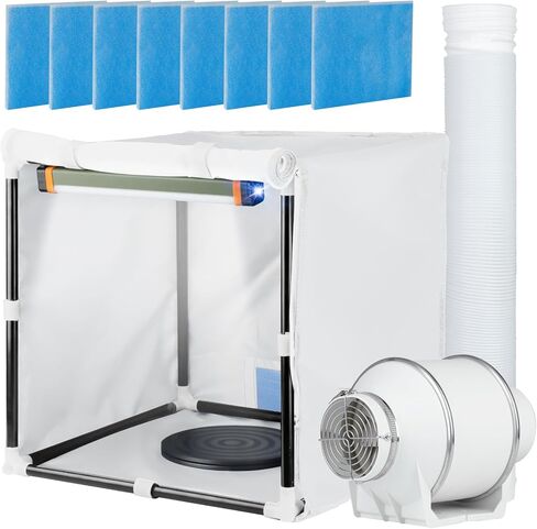 كشك البخاخة، Siebwin 16.5 * 16.5 * 16.5 بوصة مجموعة كشك رش الطلاء البخاخة المحمولة من Hobby مع مراوح أنابيب قوية، ضوء ساطع عالي، قرص دوار وخرطوم مرشح لجزء لعبة الأظافر الحرفية النموذجية in Kuwait