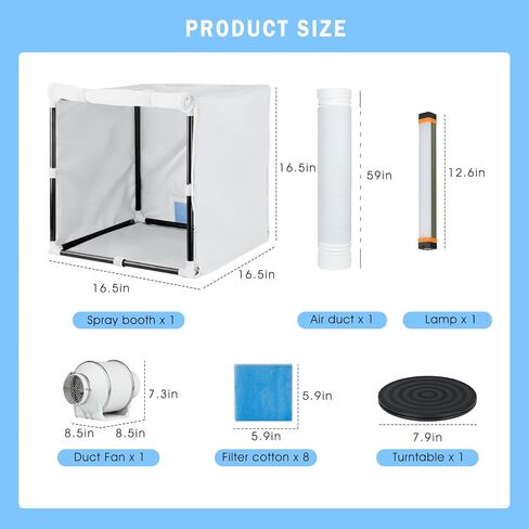 كشك البخاخة، Siebwin 16.5 * 16.5 * 16.5 بوصة مجموعة كشك رش الطلاء البخاخة المحمولة من Hobby مع مراوح أنابيب قوية، ضوء ساطع عالي، قرص دوار وخرطوم مرشح لجزء لعبة الأظافر الحرفية النموذجية in Kuwait