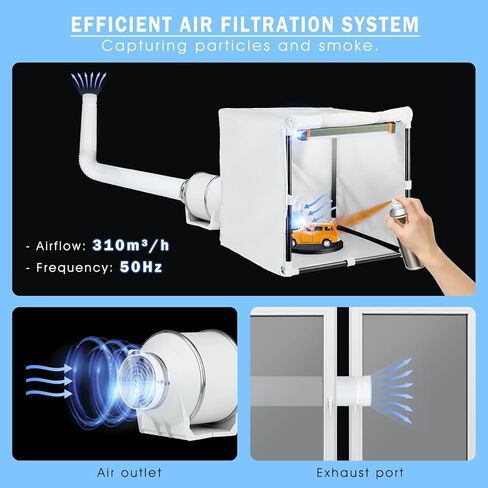 كشك البخاخة، Siebwin 16.5 * 16.5 * 16.5 بوصة مجموعة كشك رش الطلاء البخاخة المحمولة من Hobby مع مراوح أنابيب قوية، ضوء ساطع عالي، قرص دوار وخرطوم مرشح لجزء لعبة الأظافر الحرفية النموذجية in Kuwait