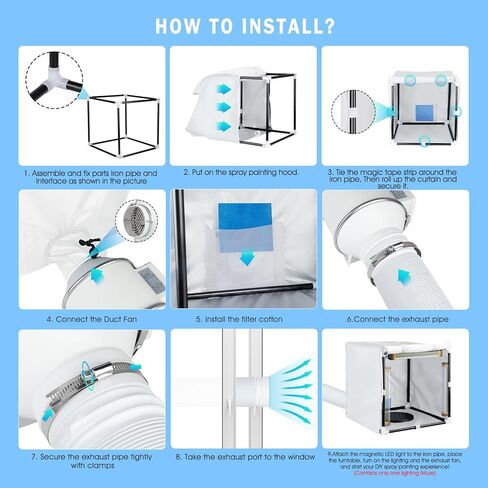 كشك البخاخة، Siebwin 16.5 * 16.5 * 16.5 بوصة مجموعة كشك رش الطلاء البخاخة المحمولة من Hobby مع مراوح أنابيب قوية، ضوء ساطع عالي، قرص دوار وخرطوم مرشح لجزء لعبة الأظافر الحرفية النموذجية in Kuwait