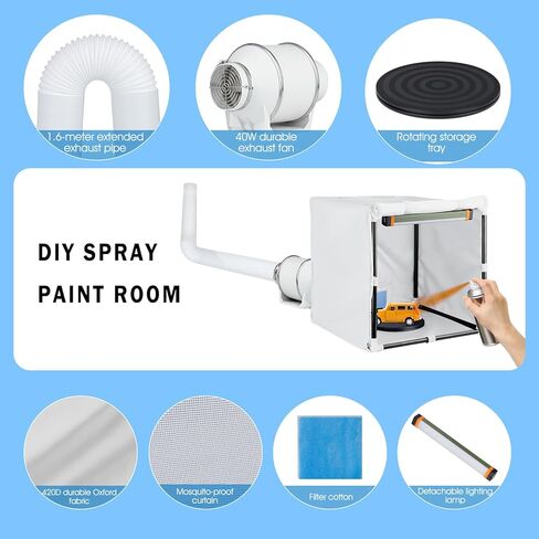 كشك البخاخة، Siebwin 16.5 * 16.5 * 16.5 بوصة مجموعة كشك رش الطلاء البخاخة المحمولة من Hobby مع مراوح أنابيب قوية، ضوء ساطع عالي، قرص دوار وخرطوم مرشح لجزء لعبة الأظافر الحرفية النموذجية in Kuwait