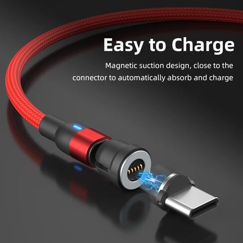 3 in 1 Nylon Braided Magnetic Charging Cable Support 3.0A Fast Charging & Data Transfer Works with Micro USB USB-C/Type-C Devices/Red (1.6ft) in Saudi Arabia