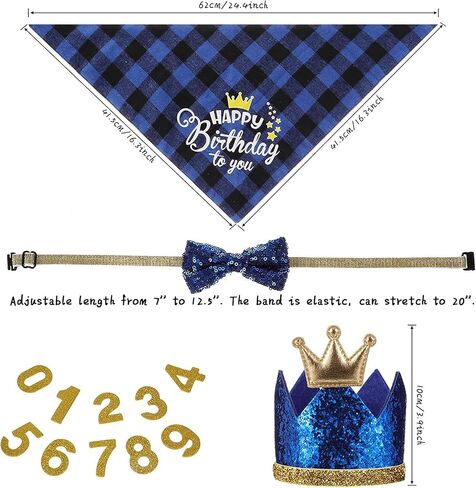 Boy Dog Birthday Bandana Hat Bow Tie Pet Party Supplies Birthday Decorations Triangle Bibs for Small Medium Male Dogs Cats Blue in Saudi Arabia