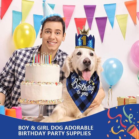 Boy Dog Birthday Bandana Hat Bow Tie Pet Party Supplies Birthday Decorations Triangle Bibs for Small Medium Male Dogs Cats Blue in Saudi Arabia