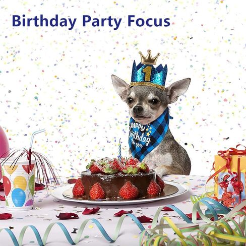Boy Dog Birthday Bandana Hat Bow Tie Pet Party Supplies Birthday Decorations Triangle Bibs for Small Medium Male Dogs Cats Blue in Saudi Arabia