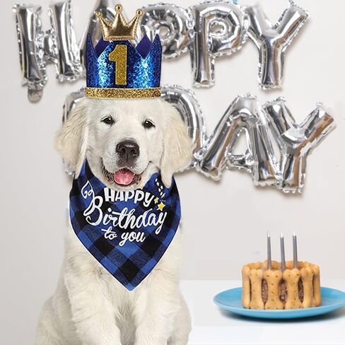 Boy Dog Birthday Bandana Hat Bow Tie Pet Party Supplies Birthday Decorations Triangle Bibs for Small Medium Male Dogs Cats Blue in Saudi Arabia