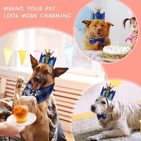 Boy Dog Birthday Bandana Hat Bow Tie Pet Party Supplies Birthday Decorations Triangle Bibs for Small Medium Male Dogs Cats Blue in Saudi Arabia
