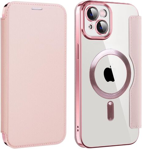CcacHe for iPhone 15 Plus Case,Magnetic Leather [Compatible with Magsafe] Card Slot Flip Folio Wallet Shockproof Drop Protection Phone Case for iPhone 15 Plus 6.7 Inch (Pink) in Saudi Arabia