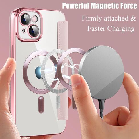 CcacHe for iPhone 15 Plus Case,Magnetic Leather [Compatible with Magsafe] Card Slot Flip Folio Wallet Shockproof Drop Protection Phone Case for iPhone 15 Plus 6.7 Inch (Pink) in Saudi Arabia