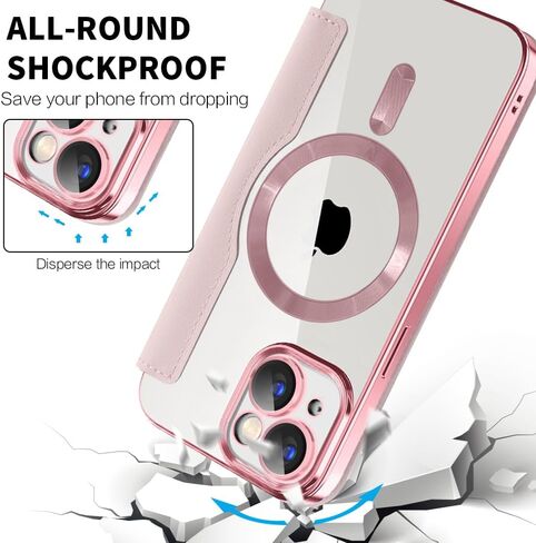 CcacHe for iPhone 15 Plus Case,Magnetic Leather [Compatible with Magsafe] Card Slot Flip Folio Wallet Shockproof Drop Protection Phone Case for iPhone 15 Plus 6.7 Inch (Pink) in Saudi Arabia