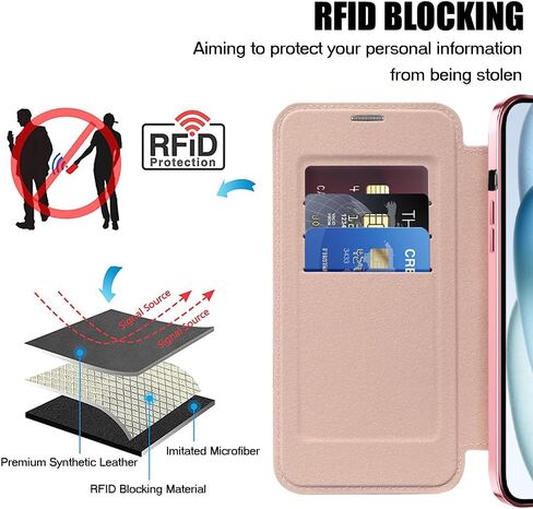 CcacHe for iPhone 15 Plus Case,Magnetic Leather [Compatible with Magsafe] Card Slot Flip Folio Wallet Shockproof Drop Protection Phone Case for iPhone 15 Plus 6.7 Inch (Pink) in Saudi Arabia