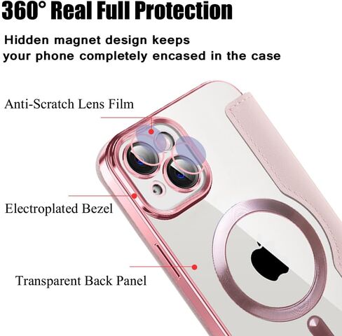CcacHe for iPhone 15 Plus Case,Magnetic Leather [Compatible with Magsafe] Card Slot Flip Folio Wallet Shockproof Drop Protection Phone Case for iPhone 15 Plus 6.7 Inch (Pink) in Saudi Arabia
