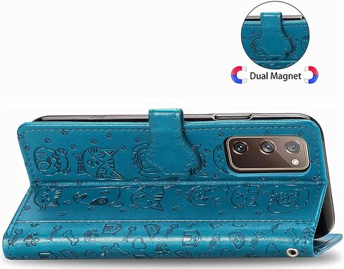 MEUPZZK Wallet Case for Samsung Galaxy S20 FE (5G), Embossed Cat and Dog Premium PU Leather [Folio Flip] [Kickstand] [Card Slots] [Wrist Strap] [6.5 inch] Cover for Samsung S20 FE (C-Blue) in Saudi Arabia