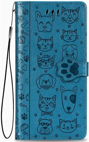 MEUPZZK Wallet Case for Samsung Galaxy S20 FE (5G), Embossed Cat and Dog Premium PU Leather [Folio Flip] [Kickstand] [Card Slots] [Wrist Strap] [6.5 inch] Cover for Samsung S20 FE (C-Blue) in Saudi Arabia