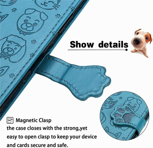 MEUPZZK Wallet Case for Samsung Galaxy S20 FE (5G), Embossed Cat and Dog Premium PU Leather [Folio Flip] [Kickstand] [Card Slots] [Wrist Strap] [6.5 inch] Cover for Samsung S20 FE (C-Blue) in Saudi Arabia