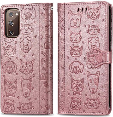 MEUPZZK Wallet Case for Samsung Galaxy S20 FE (5G), Embossed Cat and Dog Premium PU Leather [Folio Flip] [Kickstand] [Card Slots] [Wrist Strap] [6.5 inch] Cover for Samsung S20 FE (C-Blue) in Saudi Arabia