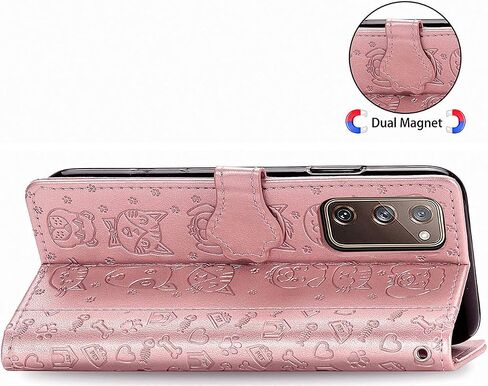 MEUPZZK Wallet Case for Samsung Galaxy S20 FE (5G), Embossed Cat and Dog Premium PU Leather [Folio Flip] [Kickstand] [Card Slots] [Wrist Strap] [6.5 inch] Cover for Samsung S20 FE (C-Blue) in Saudi Arabia