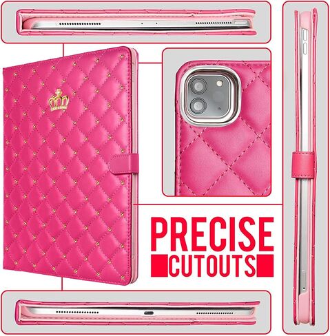 for iPad Mini 6 Case (8.3 inch, 2021),Cute Crown Bling Diamond Rhinestone Elegant PU Leather Smart Auto Sleep/Wake Stand Shockproof Case for Apple iPad Mini 6th Generation 8.3 inch (Hot Pink) in Saudi Arabia