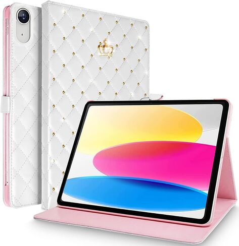 for iPad Mini 6 Case (8.3 inch, 2021),Cute Crown Bling Diamond Rhinestone Elegant PU Leather Smart Auto Sleep/Wake Stand Shockproof Case for Apple iPad Mini 6th Generation 8.3 inch (Hot Pink) in Saudi Arabia