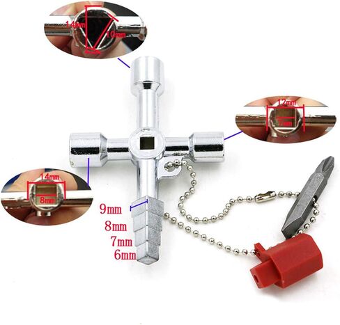 4 in 1 Universal Cross Triangle/Square/Round Key, 4 Ways Multifunction Alloy Key Wrench for Train Electrical Elevator Cabinet Valve (4 in 1 Pagoda Key) in Saudi Arabia