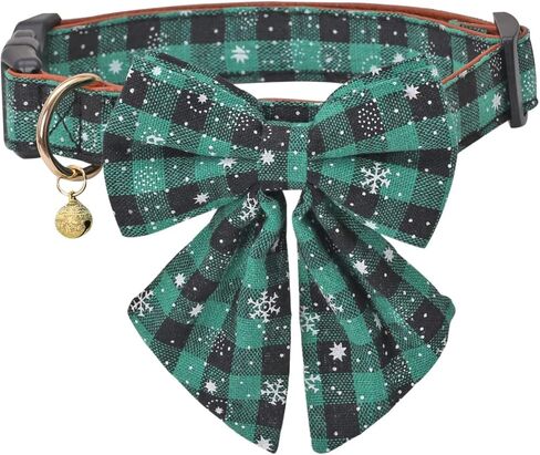 Christmas Dog Collar Snowflake Classic Plaid Adjustable with Cute Flower and Bells in Kuwait