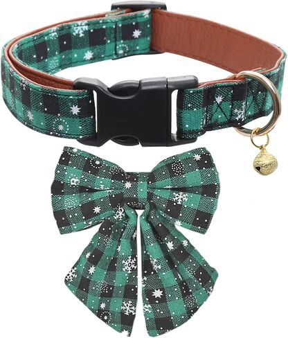 Christmas Dog Collar Snowflake Classic Plaid Adjustable with Cute Flower and Bells in Kuwait