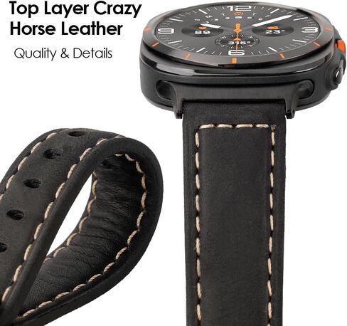 Vintage Leather Band Compatible with Samsung Galaxy Watch 7 Ultra 47mm, Top-Grain Genuine Leather Bracelet for Men Women in Saudi Arabia