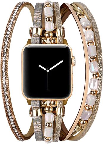 أساور لطيفة متوافقة مع Apple Watch Band Ultra iWatch Series 8 7 6 5 4 3 2 1 SE 49mm 45mm 44mm 42mm 41mm 38mm 40mm للنساء، تصميم فاخر من الجلد الرقيق سوار معدني ساحر لأحزمة iWatch in Kuwait