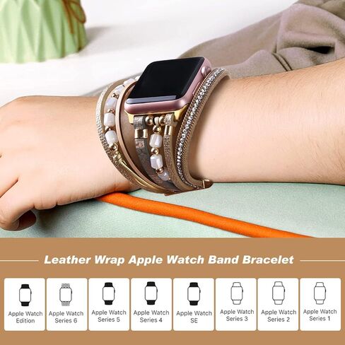 أساور لطيفة متوافقة مع Apple Watch Band Ultra iWatch Series 8 7 6 5 4 3 2 1 SE 49mm 45mm 44mm 42mm 41mm 38mm 40mm للنساء، تصميم فاخر من الجلد الرقيق سوار معدني ساحر لأحزمة iWatch in Kuwait