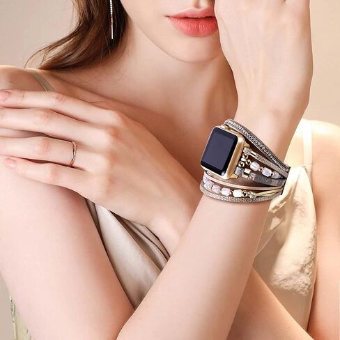 أساور لطيفة متوافقة مع Apple Watch Band Ultra iWatch Series 8 7 6 5 4 3 2 1 SE 49mm 45mm 44mm 42mm 41mm 38mm 40mm للنساء، تصميم فاخر من الجلد الرقيق سوار معدني ساحر لأحزمة iWatch in Kuwait