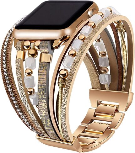 أساور لطيفة متوافقة مع Apple Watch Band Ultra iWatch Series 8 7 6 5 4 3 2 1 SE 49mm 45mm 44mm 42mm 41mm 38mm 40mm للنساء، تصميم فاخر من الجلد الرقيق سوار معدني ساحر لأحزمة iWatch in Kuwait