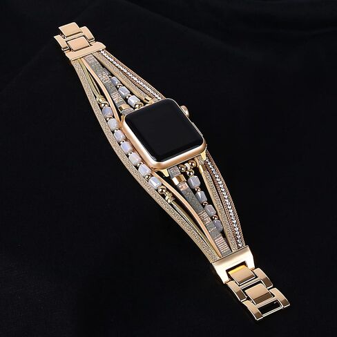 أساور لطيفة متوافقة مع Apple Watch Band Ultra iWatch Series 8 7 6 5 4 3 2 1 SE 49mm 45mm 44mm 42mm 41mm 38mm 40mm للنساء، تصميم فاخر من الجلد الرقيق سوار معدني ساحر لأحزمة iWatch in Kuwait