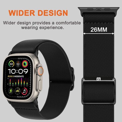 Braided Bands Compatible with Apple Watch Band 49 46 45 44 42 41 40 38mm Women Men Stretchy Solo Loop Nylon Strap for iWatch Ultra 2 SE Series 10 9 8 7 6 5 4 (42/44/45/46/49, Black) in Kuwait