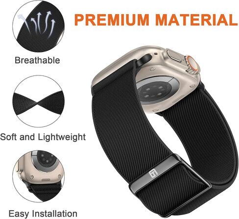 Braided Bands Compatible with Apple Watch Band 49 46 45 44 42 41 40 38mm Women Men Stretchy Solo Loop Nylon Strap for iWatch Ultra 2 SE Series 10 9 8 7 6 5 4 (42/44/45/46/49, Black) in Kuwait