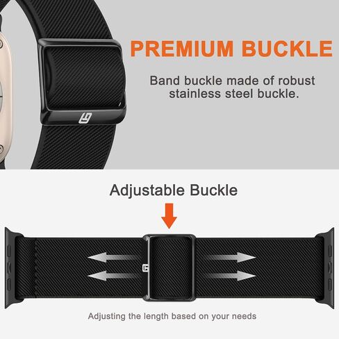 Braided Bands Compatible with Apple Watch Band 49 46 45 44 42 41 40 38mm Women Men Stretchy Solo Loop Nylon Strap for iWatch Ultra 2 SE Series 10 9 8 7 6 5 4 (42/44/45/46/49, Black) in Kuwait
